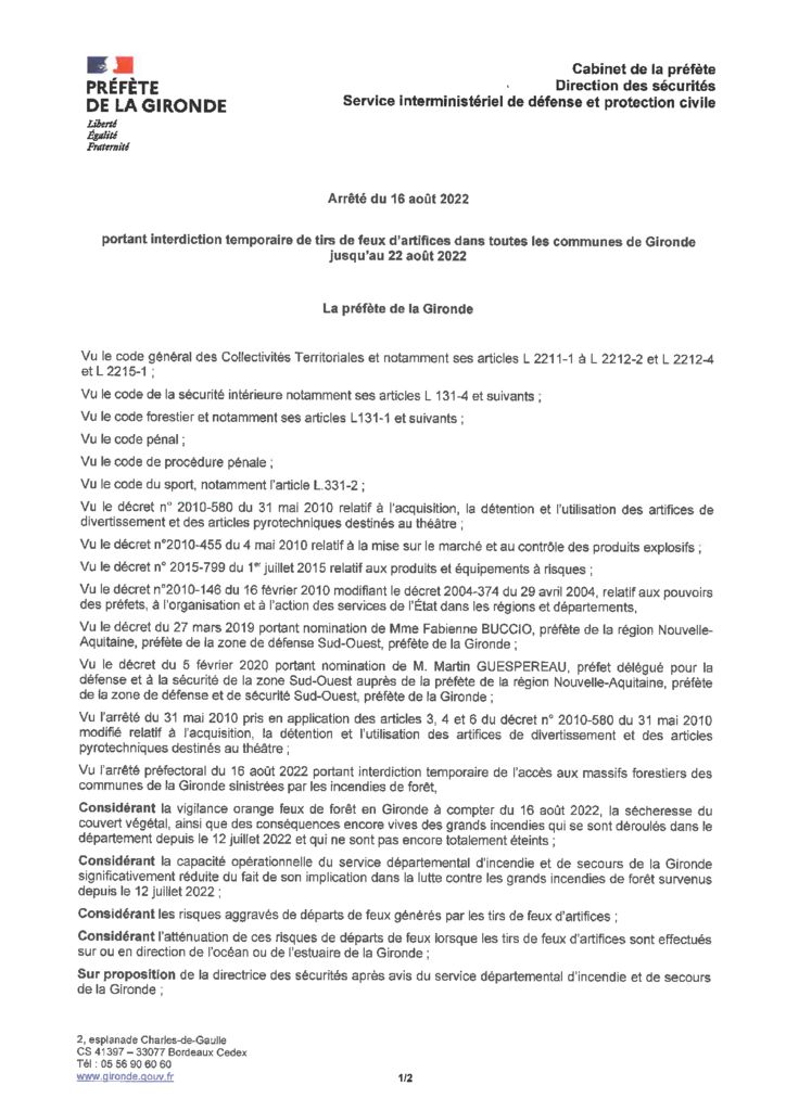 thumbnail of ARRETE PREFECTORAL interdiction du 16-08-2022 feux artifices en Gironde