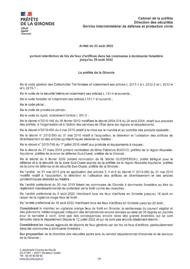 thumbnail of ARRETE PREFECTORAL – interdiction du 22-08-2022 feux artifices dans les communes forestières de Gironde