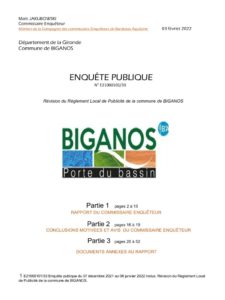 thumbnail of RAPPORT Enquête publique BIGANOS Révision du R L P Février 2022