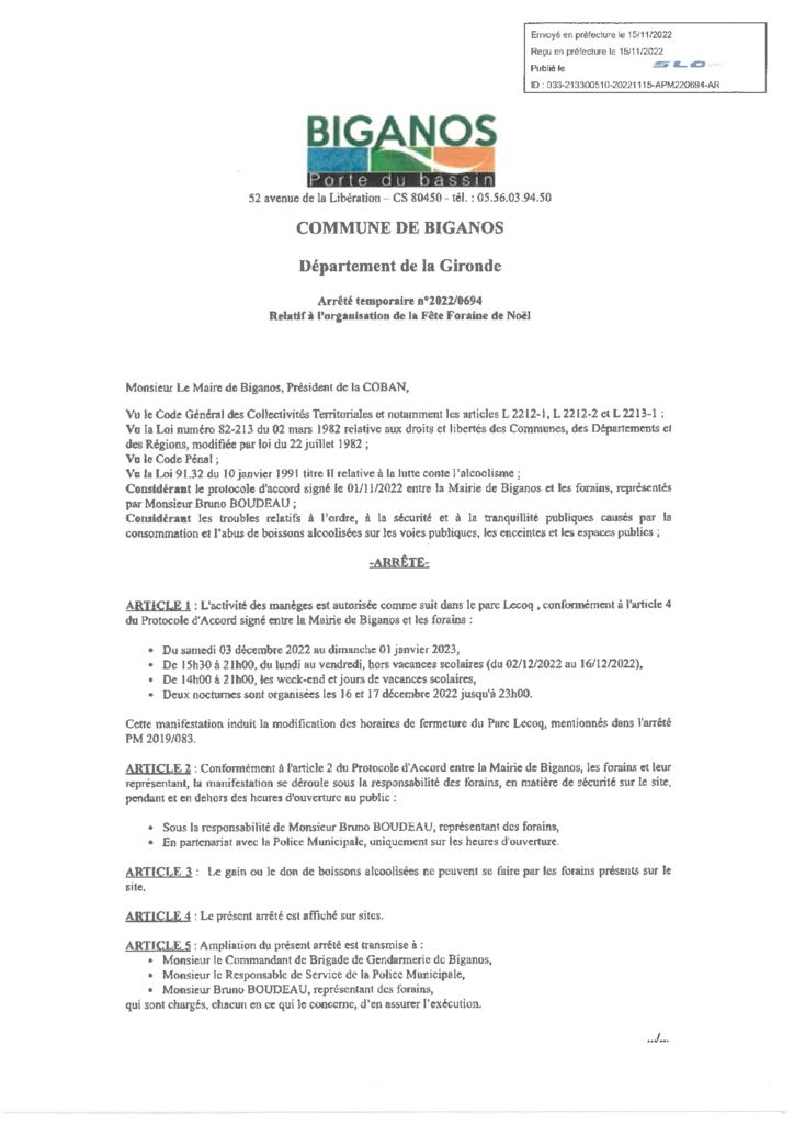 thumbnail of ARRÊTÉ 2022-0694 – RELATIF À L’ORGANISATION DE LA F