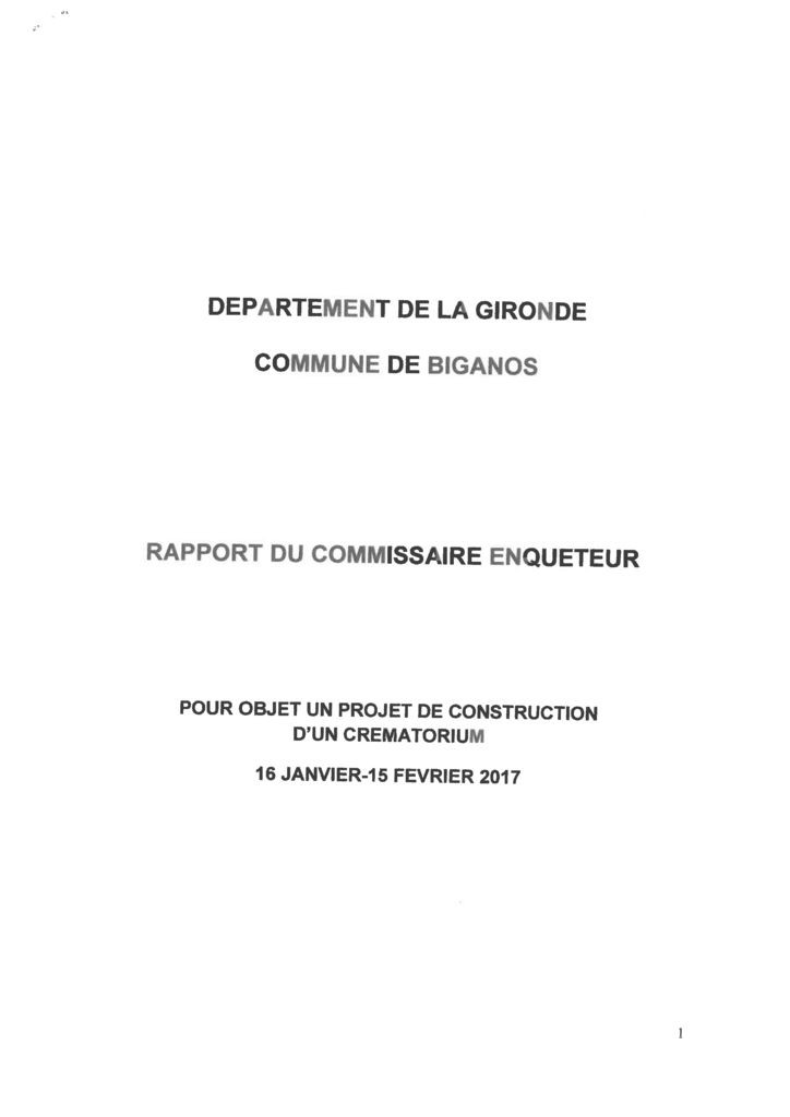 thumbnail of Rapport et Conclusions du Commissaire enquêteur Crématorium signé