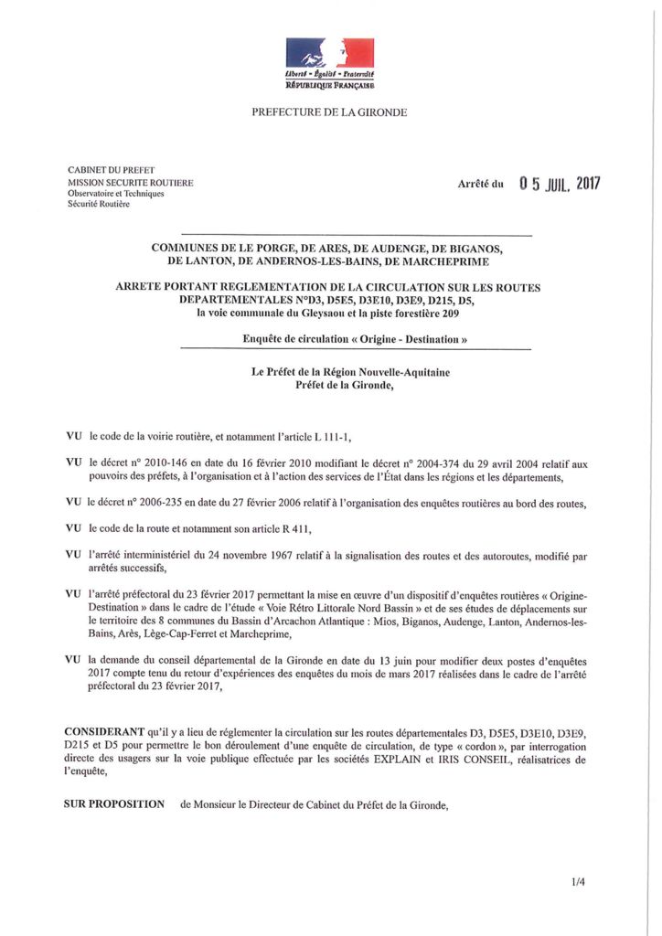 thumbnail of Arrêté préfectoral enquête OD du 05072017
