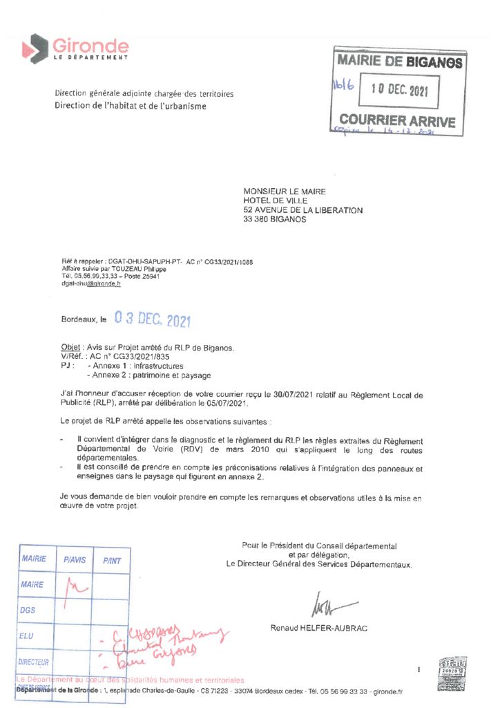 thumbnail of Avis DEPARTEMENT GIRONDE reçu le 10 décembre 2021