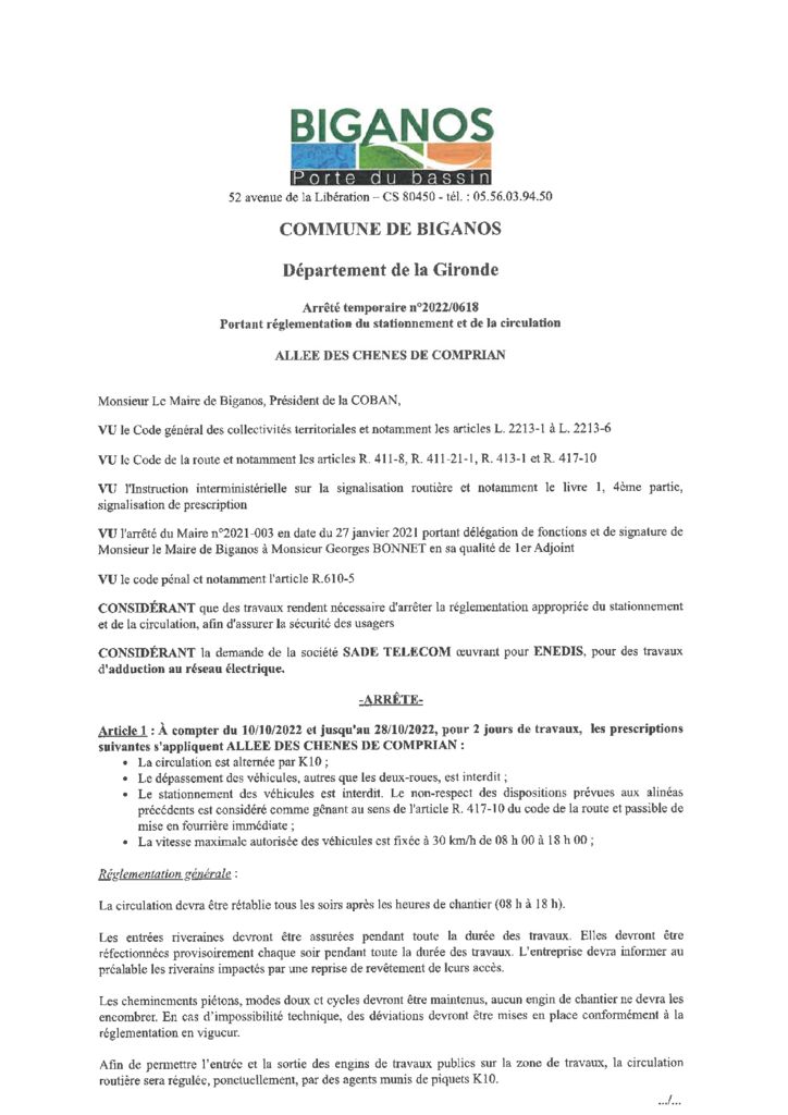 thumbnail of ARRETE 2022-0618 – ALLEE DES CHENES DE COMPRIAN