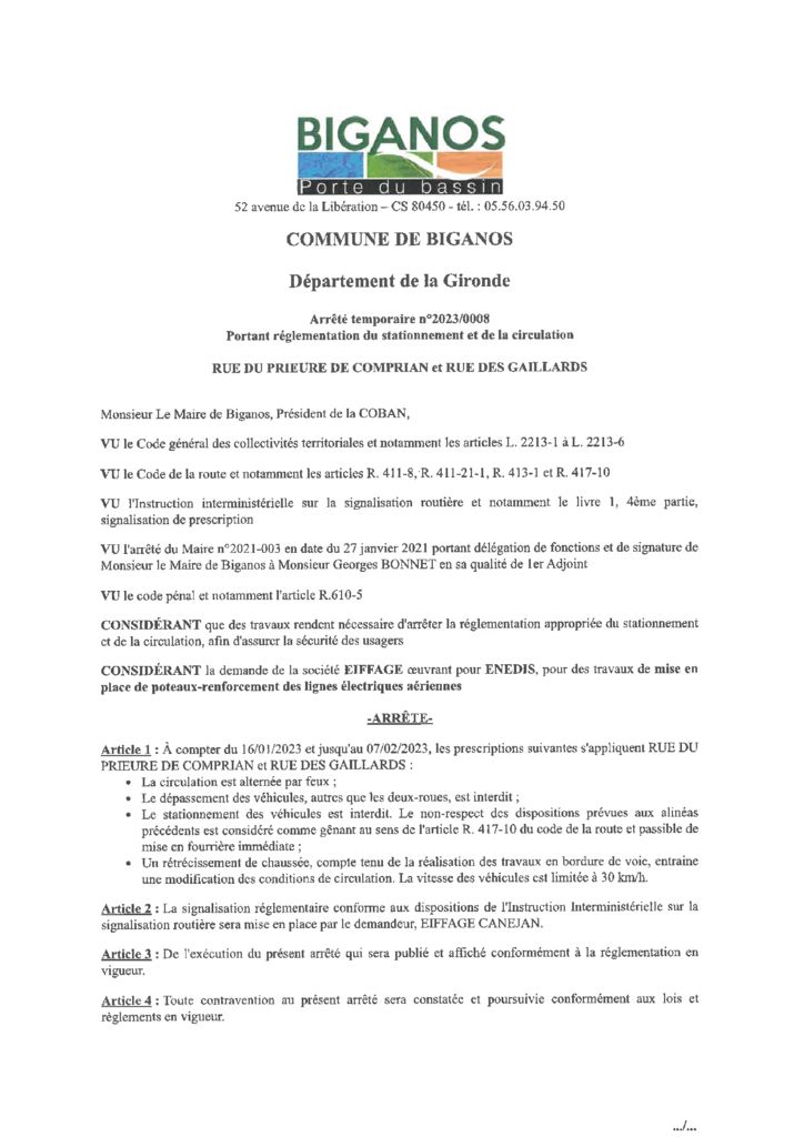 thumbnail of ARRETE 2023-0008 – RUE DU PRIEURE DE COMPRIAN ET RUE DES GAILLARDS